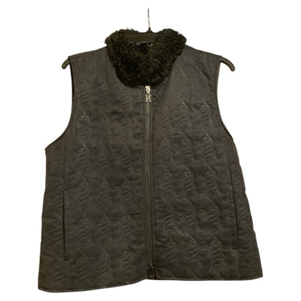 Sport Haley Women’s Vintage Black Zip‎ Vest Faux Fur Collar Pockets Size Medium